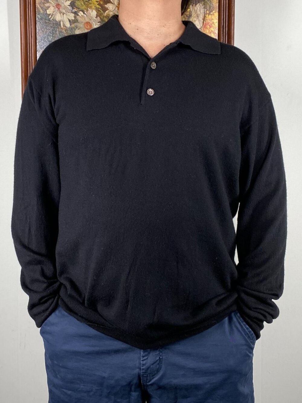 Tuscany Extra Fine Merino Wool Polo Shirt Top Men's XL Black Casual